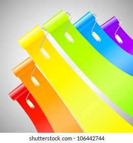 Colorful glossy bright rainbow paint rollers with color strokes eps10 vector background