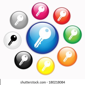 Colorful glossy button set with key icon vector Colorful glossy button set with key icon 