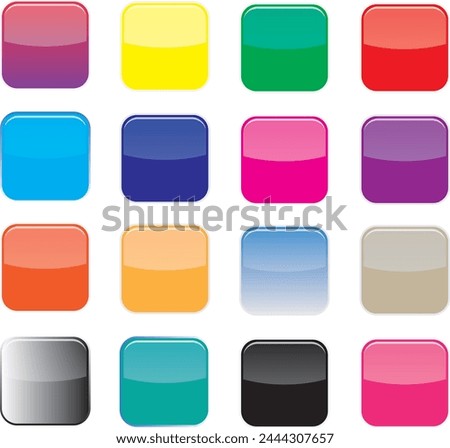 Colorful glossy button set. Vector 3d Realistic Square Different gradient colors icons