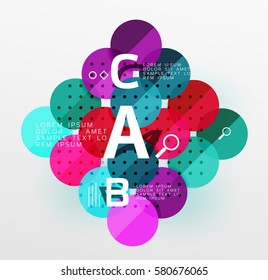 Infografía colorida de círculo brillante. Fondo de plantilla de vector para diseño de flujo de trabajo, diagrama, opciones de número o diseño web