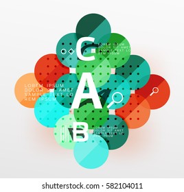 Infografía colorida de círculo brillante. Fondo de plantilla de vector para diseño de flujo de trabajo, diagrama, opciones de número o diseño web
