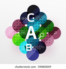 Infografía colorida de círculo brillante. Fondo de plantilla de vector para diseño de flujo de trabajo, diagrama, opciones de número o diseño web