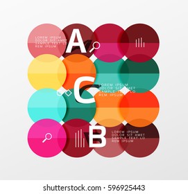 Infografía colorida de círculo brillante. Fondo de plantilla de vector para diseño de flujo de trabajo, diagrama, opciones de número o diseño web