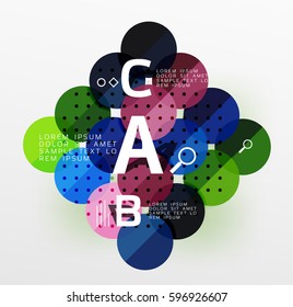 Infografía colorida de círculo brillante. Fondo de plantilla de vector para diseño de flujo de trabajo, diagrama, opciones de número o diseño web