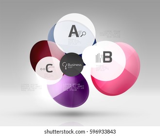 Infografía colorida de círculo brillante. Fondo de plantilla de vector para diseño de flujo de trabajo, diagrama, opciones de número o diseño web