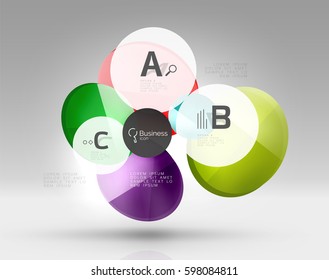 Infografía colorida de círculo brillante. Fondo de plantilla de vector para diseño de flujo de trabajo, diagrama, opciones de número o diseño web