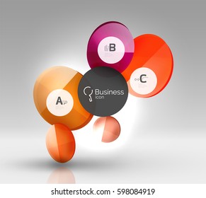 Infografía colorida de círculo brillante. Fondo de plantilla de vector para diseño de flujo de trabajo, diagrama, opciones de número o diseño web
