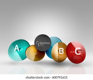Farbige Glossy Circle Infografiken. Vektorvorlagenhintergrund für das Workflowlayout, -diagramm, -nummeroptionen oder Webdesign