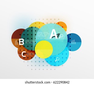 Infográficos coloridos em círculo brilhante. Plano de fundo de modelo de vetor para layout de fluxo de trabalho, diagrama, opções de número ou design da Web