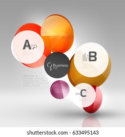 Farbige Glossy Circle Infografiken. Vektorvorlagenhintergrund für das Workflowlayout, -diagramm, -nummeroptionen oder Webdesign