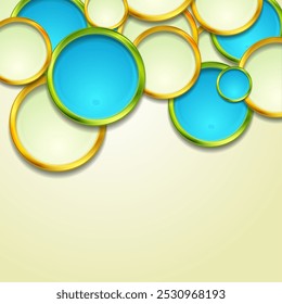Colorful glossy circles abstract tech geometric background. Vector graphic design