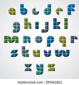 Colorful glossy geometric smooth comic font, bright lowercase letters on white background.