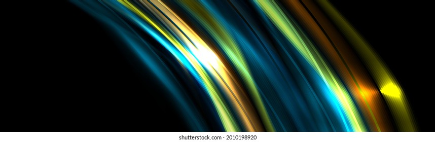 Colorful glossy glowing waves abstract background. Shiny wavy vector banner design