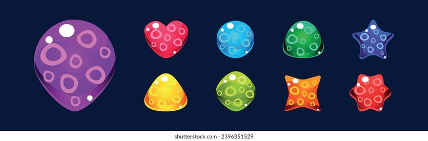 Colorful Glossy Jelly Sweets and Candy of Various Shape Vector Set