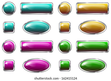 Colorful glossy metallic buttons. Vector illustration