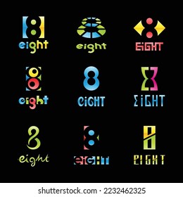 Colorful Glossy Number 8 Icons on a Black Background