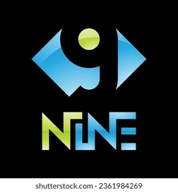 Colorful Glossy Number 9 Icon on a Black Background - Icon 1