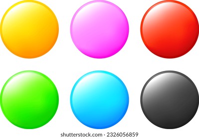 Colorido botón redondo brillante. Alfiler de plástico redondo, emblema. Ilustración
