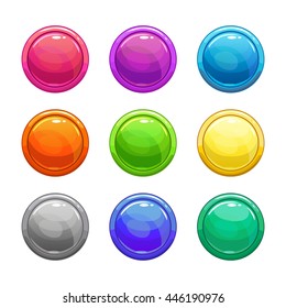 Colorful glossy round buttons set, vector assets for web or game design, isolated on white