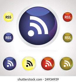 colorful glossy RSS blogging vector icon set