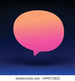 Colorful glossy speech bubble with reflection on dark blue background. Talk bubble, blank frame template, 3D Illustration. Banner design template, app icon, vector illustration.