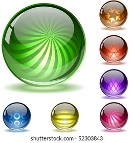 Colorful glossy spheres with different inner patterns isolated on white. Set 2.