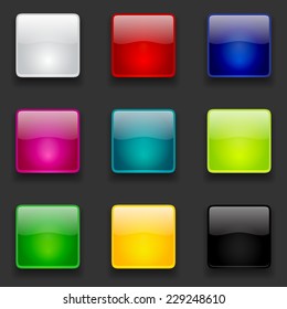 Colorful Glossy Square Buttons Collection For Web And Mobile Apps