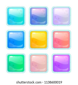 Colorful glossy square buttons set. Isolated icons on white background.
