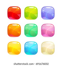 Colorful glossy square buttons set. Isolated icons on white background.