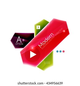 Colorful glossy stripes arrows. Business infographics with sample options, slogan and buttons