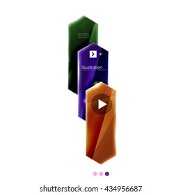 Colorful glossy stripes arrows. Business infographics with sample options, slogan and buttons