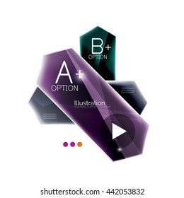 Colorful glossy stripes arrows. Business infographics with sample options, slogan and buttons