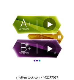 Colorful glossy stripes arrows. Business infographics with sample options, slogan and buttons