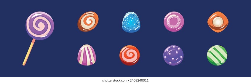 Colorful Glossy Sweets and Candy of Round Shape Vector Set