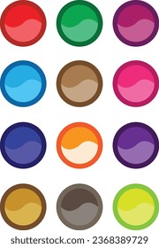 Colorful Glossy web button. round button batch. Vector realistic multicolor circles magnet blank tags. 12 color vector art