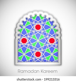 colorful glossy window with arabic pattern and ornaments for the celebration of ramadan kareem and other muslim festivals.