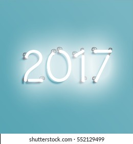 Colorful and glowing 2017 neon sign, vector illustration