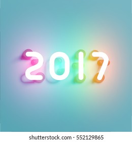 Colorful and glowing 2017 neon sign, vector illustration