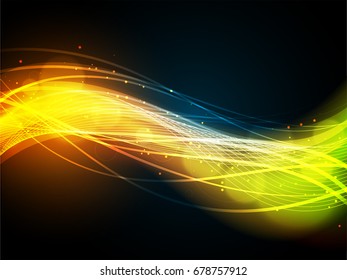 Colorful glowing abstract waves design with bokeh lights effect.