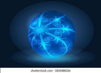 A colorful glowing ball with an inner pattern. 3d vector illustration isolated on dark background.