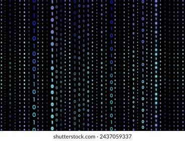 Colorful glowing binary numbers zero and one in different sizes and densities in columns on computer screen with black background. Illustration made March 13th, 2024, Zurich, Switzerland.