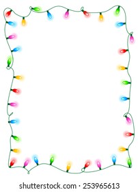 Colorful Glowing Christmas Lights Border / Frame. Colorful Holiday Lights Illustration