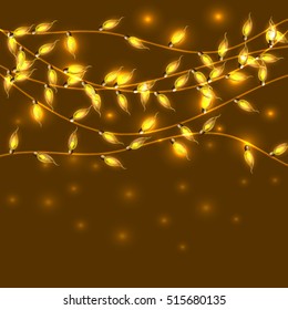 Colorful Glowing Christmas Lights.Vector backdrop for new Year. Holiday Illustration, luminous electric garland, shiny light bulbs and wire decoration.