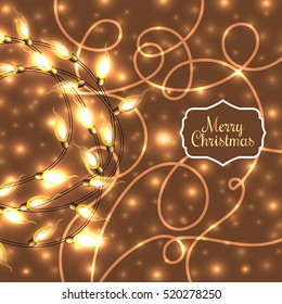 Farbenfrohe Weihnachtsleuchten.Vektorelemente können als Hintergrund für die Neujahrsdekoration verwendet werden. Illustration von Feiertagen, leuchtendes Elektrogarten, glänzende Glühbirnen und Draht.