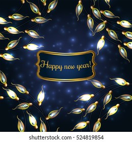 Colorful Glowing Christmas Lights.Vector elements can be used as backdrop for new Year decoration. Holiday Illustration, luminous electric garland, shiny light bulbs and wire.