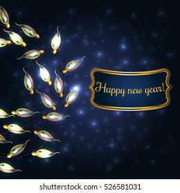 Colorful Glowing Christmas Lights.Vector elements can be used as backdrop for new Year decoration. Holiday Illustration, luminous electric garland, shiny light bulbs and wire.