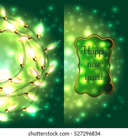 Colorful Glowing Christmas Lights.Vector elements can be used as backdrop for new Year decoration. Holiday Illustration, luminous electric garland, shiny light bulbs and wire.
