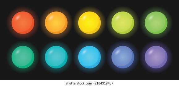 Colorful glowing game balls vector illustration set.
