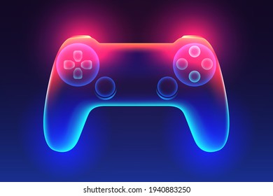 Colorful glowing gamepad on dark background. Vector illustration