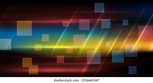 Colorful glowing geometric art background with squares. Hi-tech futuristic vector design